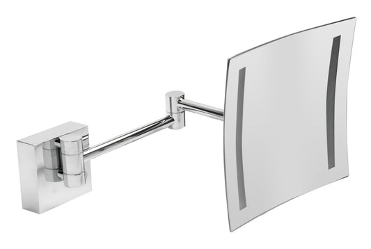 ALFI brand ABM8WLED-PC Polished Chrome Wall Mount Square 8" 5x Magnifying Cosmetic Mirror with Light