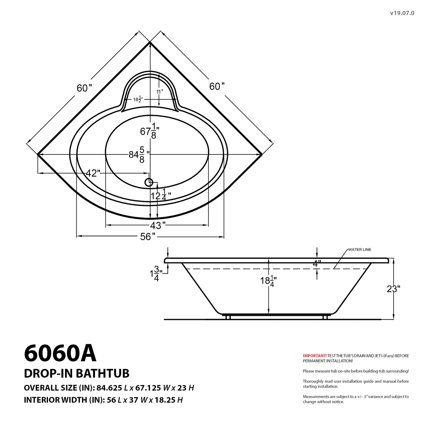 Atlantis Whirlpools Alexandria 60 x 60 Corner Air Jetted Bathtub