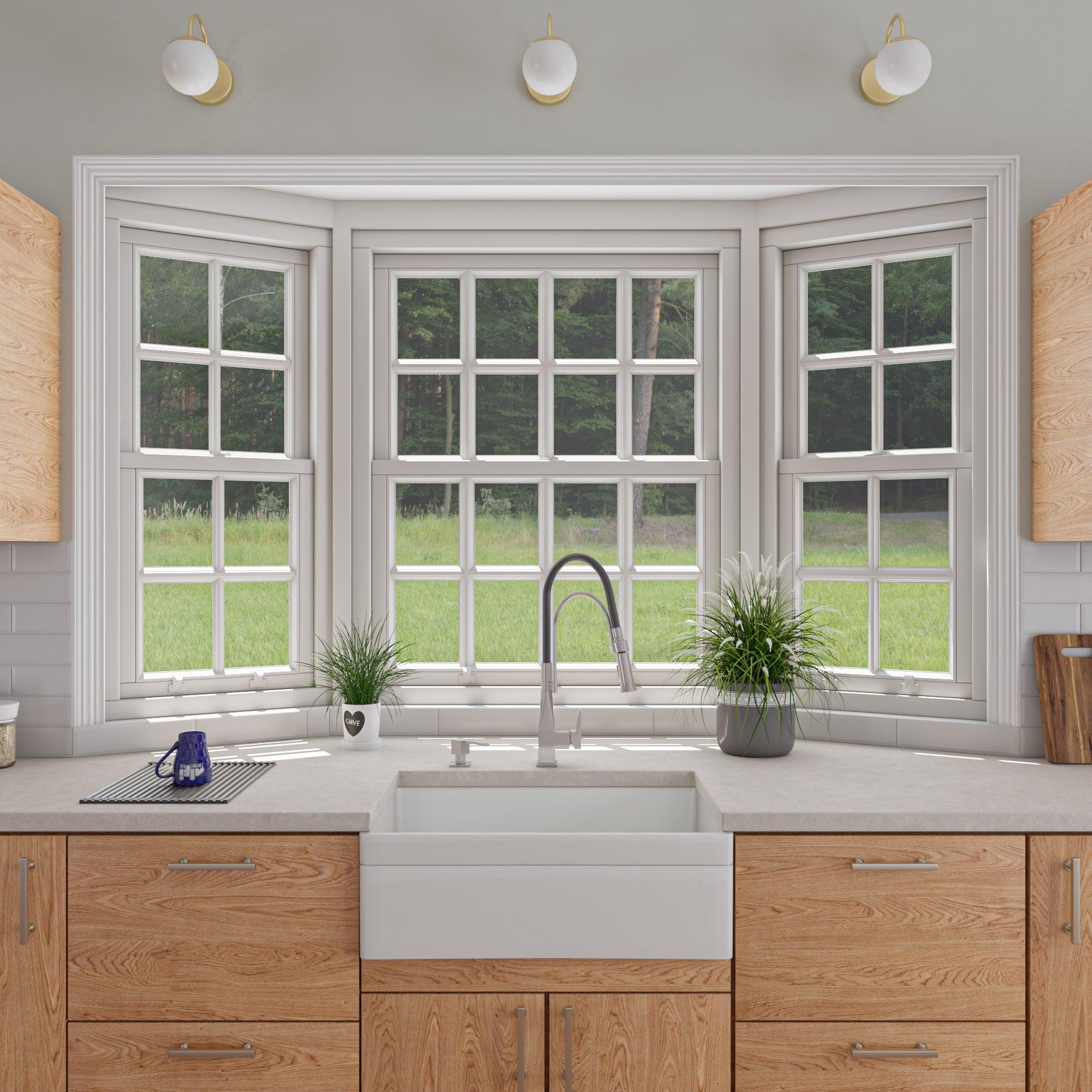 ALFI brand AB511-W White 30" Decorative Lip Apron Single Bowl Fireclay Farmhouse Kitchen Sink