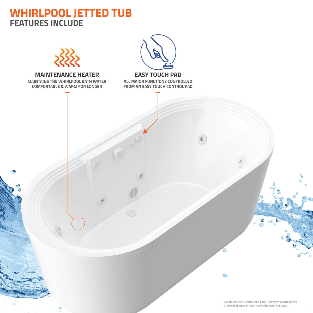 Atlantis Whirlpools Royale 34 x 67 Oval Freestanding Whirlpool Jetted Bathtub 3467RW