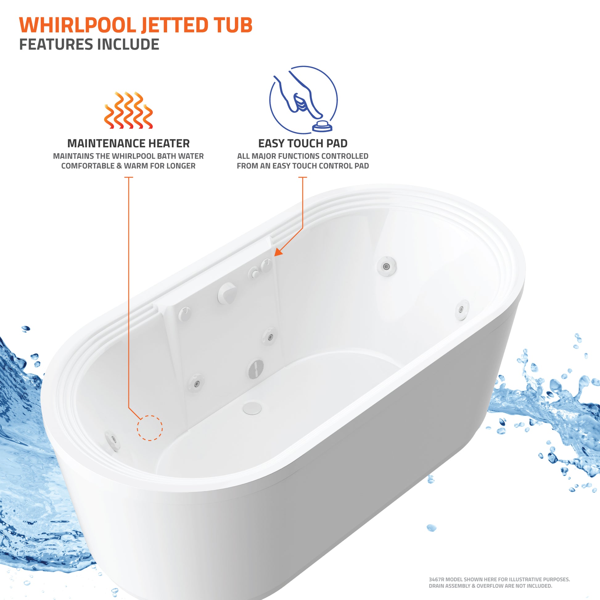 Atlantis Whirlpools Royale 34 x 67 Oval Freestanding Whirlpool Jetted Bathtub 3467RW