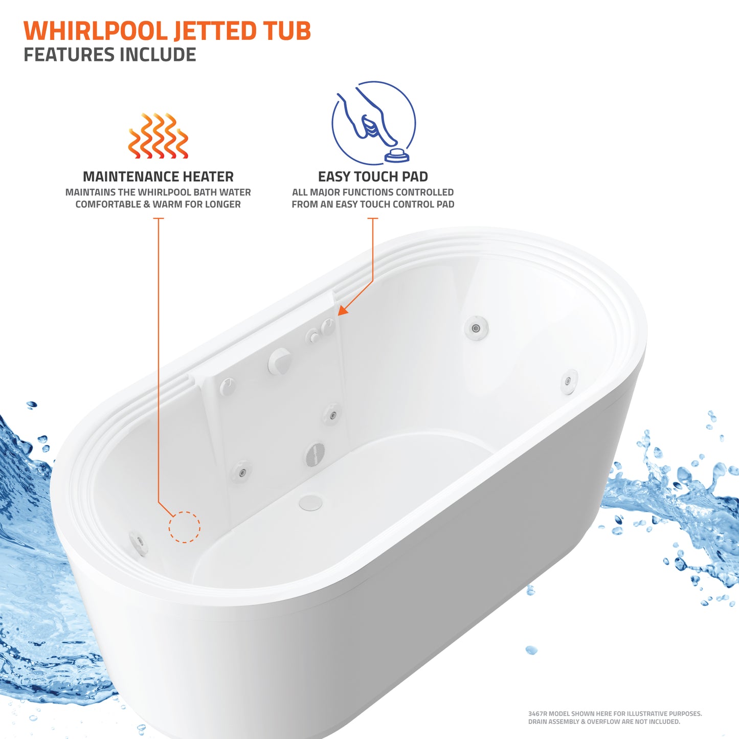 Atlantis Whirlpools Breeze 38 x 71 Oval Freestanding Whirlpool Jetted Bathtub 3871BW