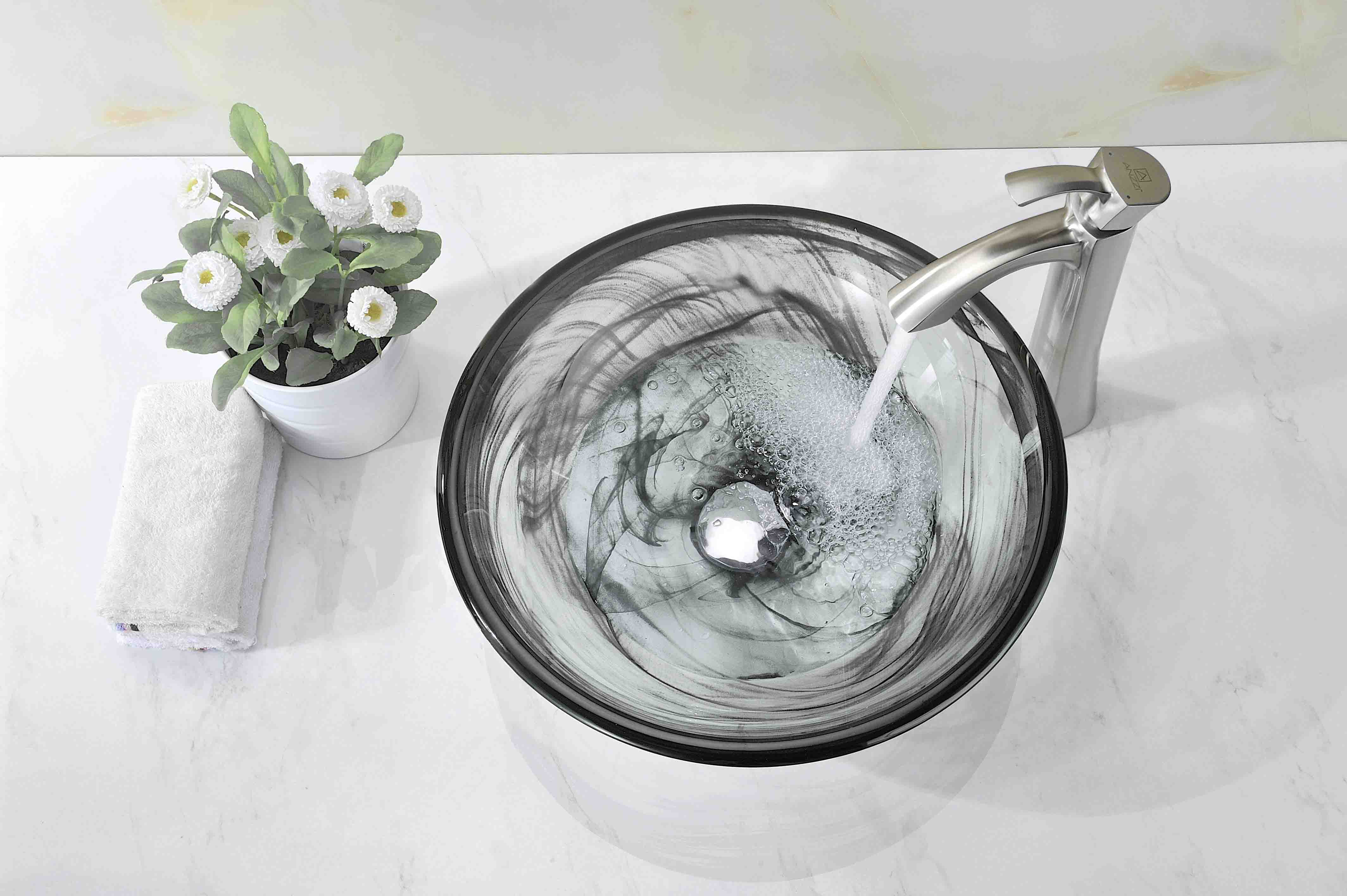 Mezzo Series Vessel Sink with Pop-Up Drain in Slumber Wisp