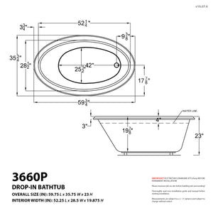 Atlantis Whirlpools Petite 36 x 60 Oval Air Jetted Bathtub