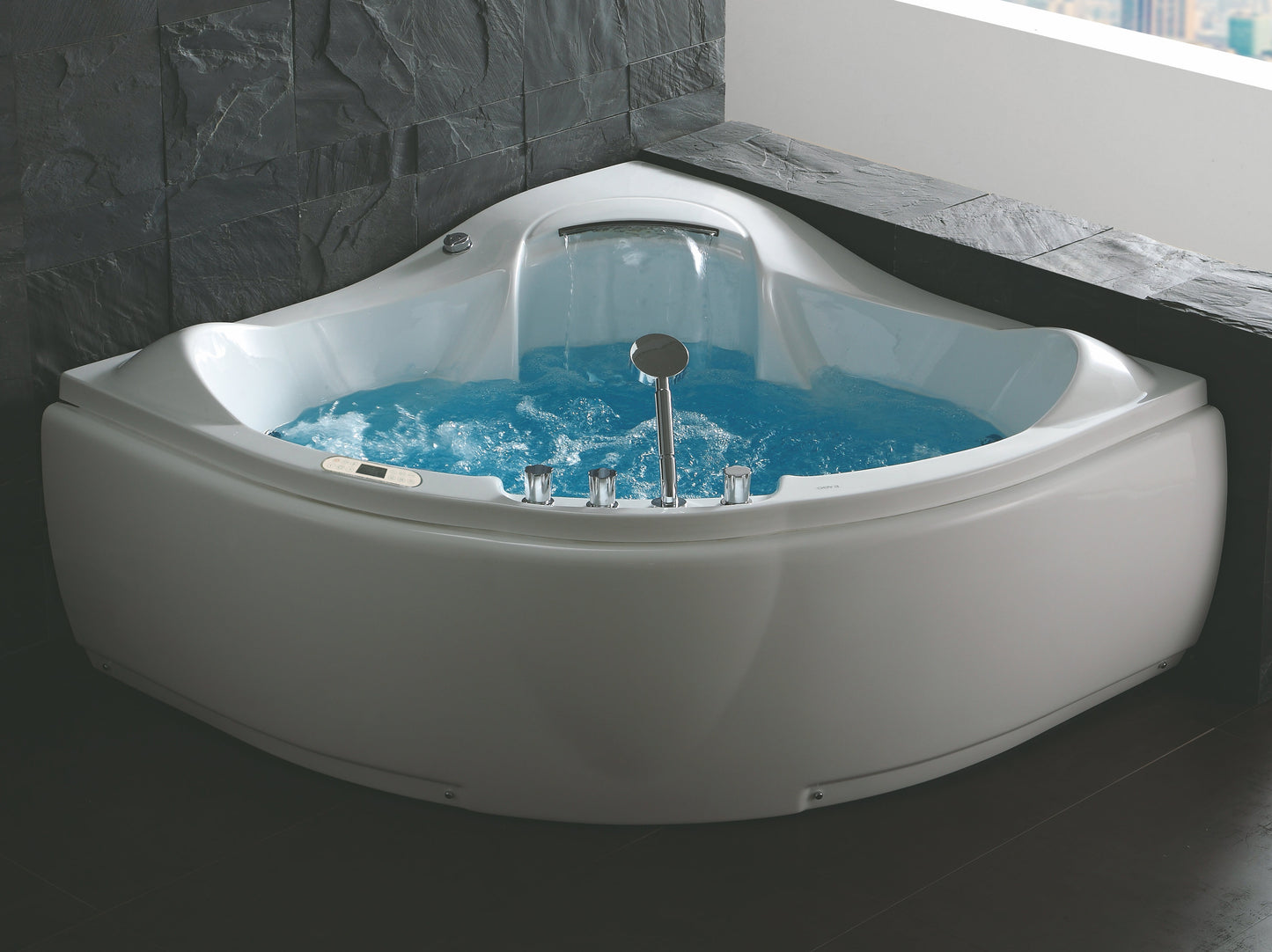 EAGO AM208ETL 5 ft Corner Acrylic White Waterfall Whirlpool Bathtub for Two