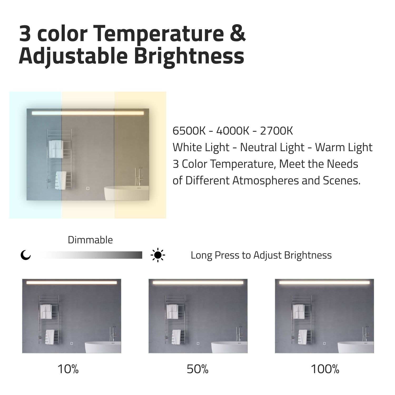 ANZZI 24-in. x 32-in. LED Front/ Bottom Lighting Bathroom Mirror with Defogger