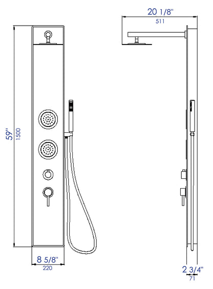 ALFI brand ABSP55B Black Glass Shower Panel with 2 Body Sprays and Rain Shower Head