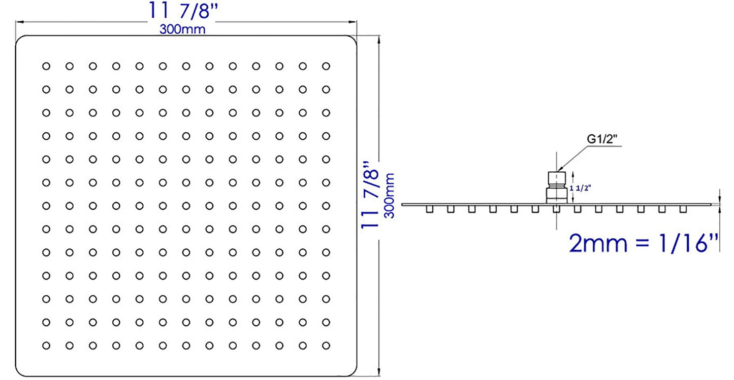 ALFI brand RAIN12S-BSS Solid Brushed Stainless Steel 12" Square Ultra Thin Rain Shower Head