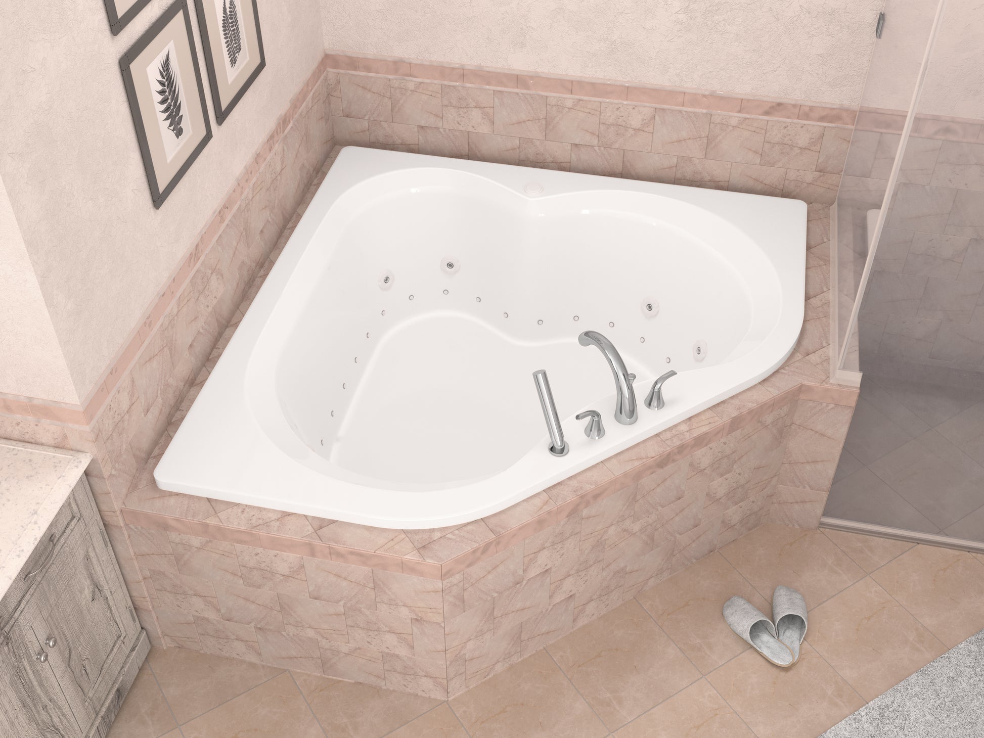 Atlantis Whirlpools Cascade 60 x 60 Corner Air & Whirlpool Jetted Bathtub