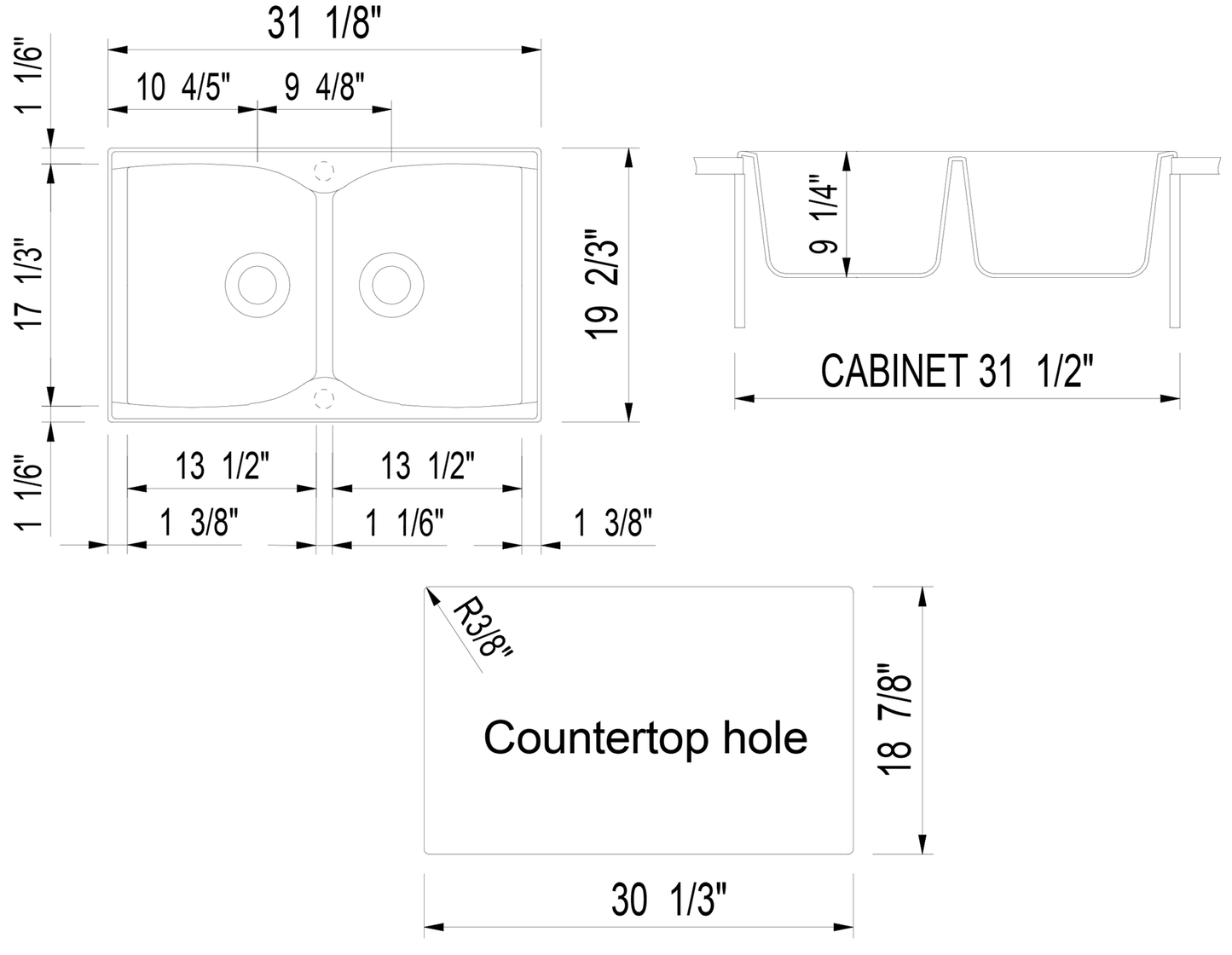 ALFI brand AB3220DI-C Chocolate 32" Drop-In Double Bowl Granite Composite Kitchen Sink