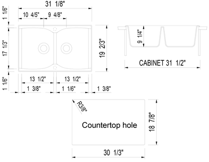 ALFI brand AB3220DI-C Chocolate 32" Drop-In Double Bowl Granite Composite Kitchen Sink