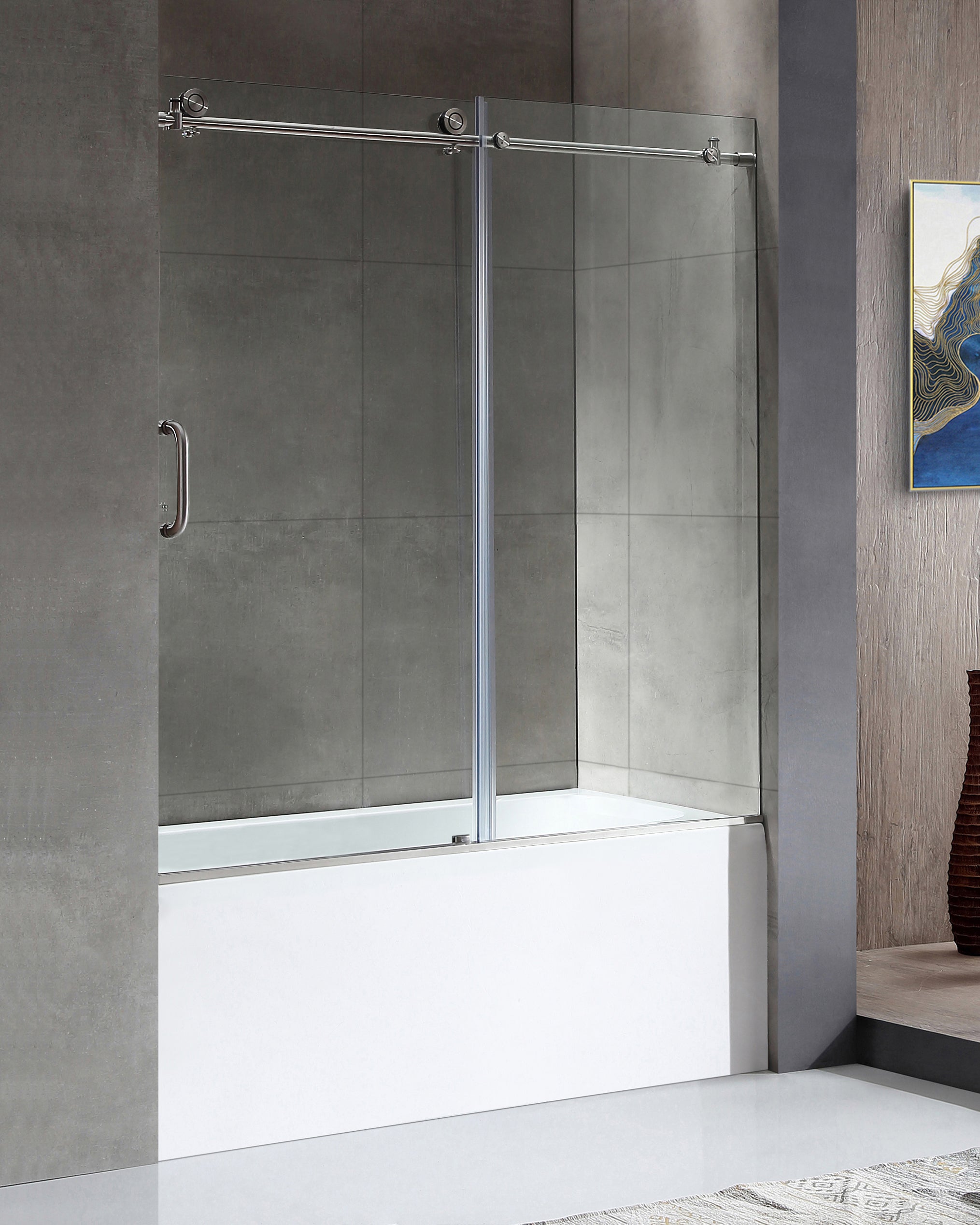 Anzzi 5 ft. Acrylic Rectangle Tub in White With 60 in. x 62 in. Frameless Sliding Tub Door