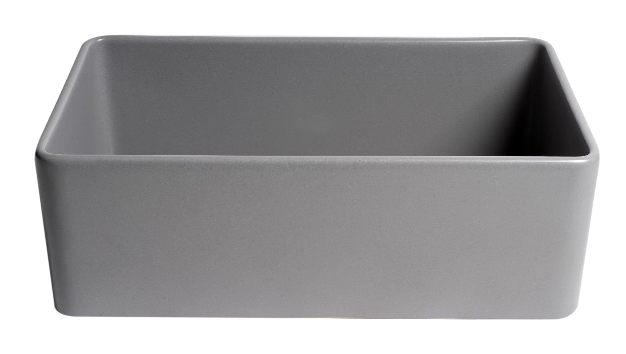 ALFI brand ABF3018-GM Gray Matte Smooth Apron 30" x 18" Single Bowl Fireclay Farm Sink