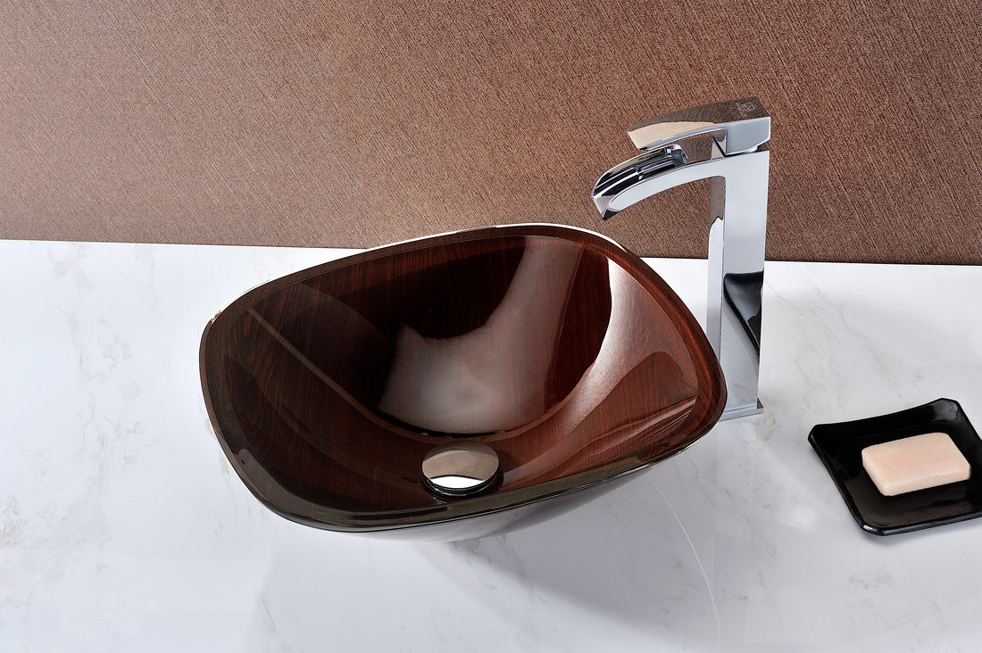 Cansa Series Deco-Glass Vessel Sink in Rich Timber