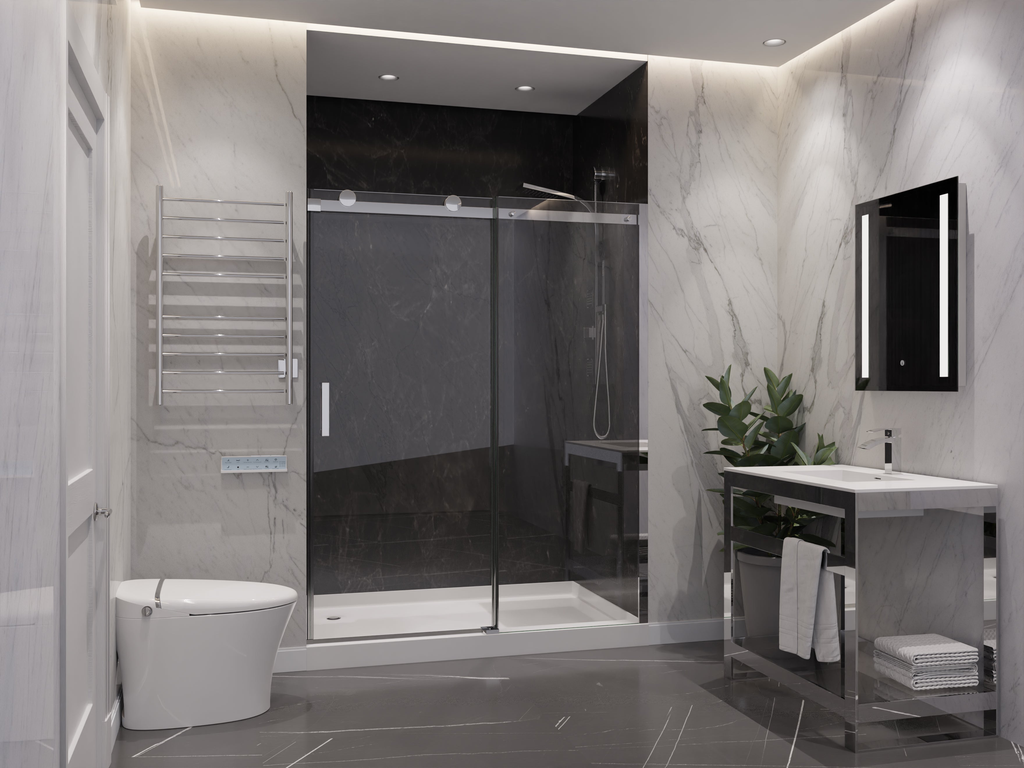 Rhodes Series 48 in. x 76 in. Frameless Sliding Shower Door with Handle