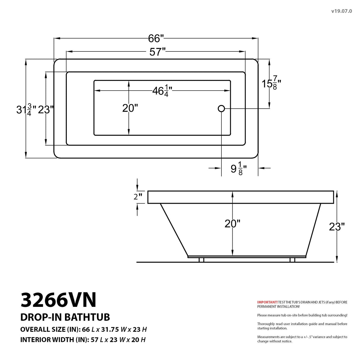 Atlantis Whirlpools Venetian 32 x 66 Rectangular Air & Whirlpool Jetted Bathtub