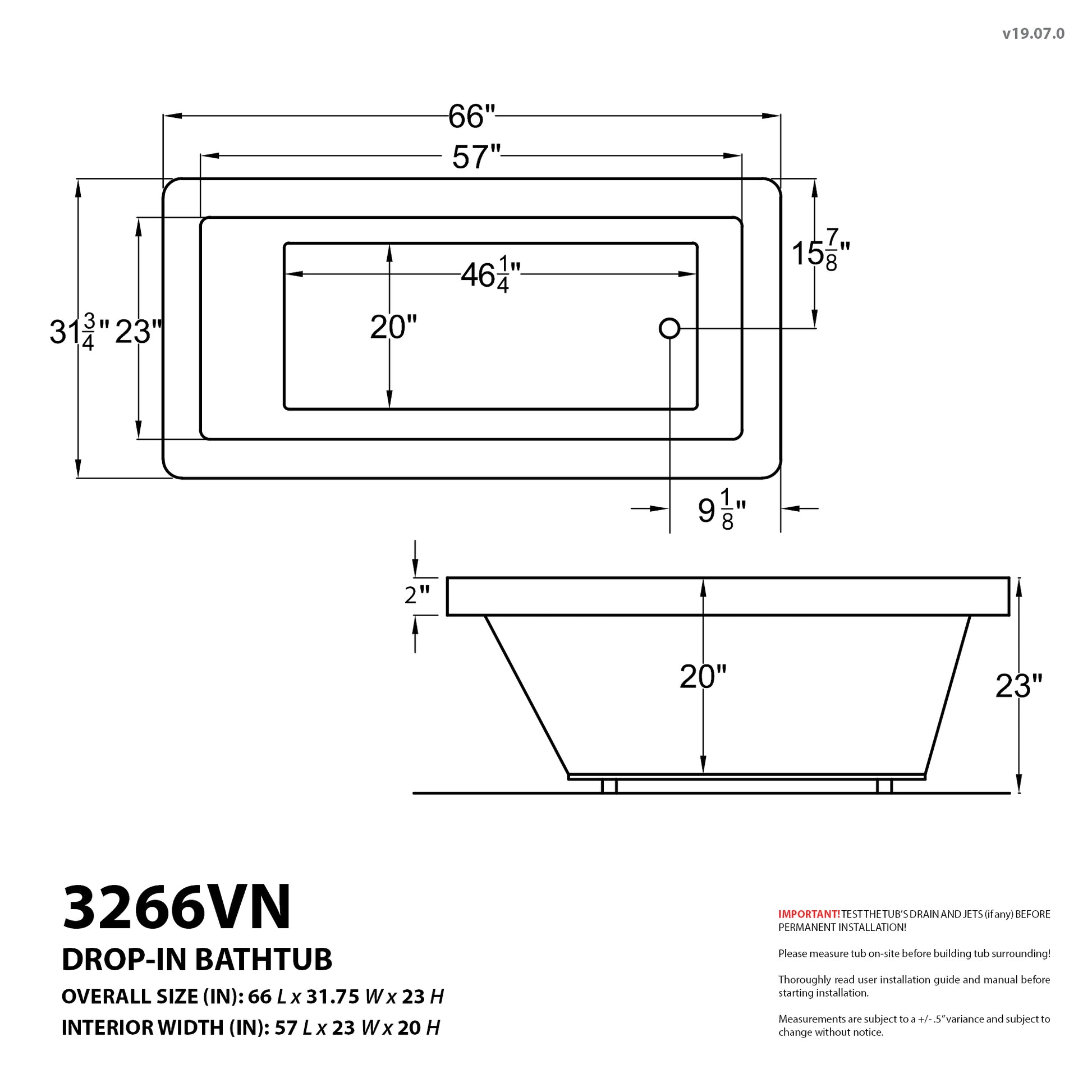 Atlantis Whirlpools Venetian 32 x 66 Rectangular Air & Whirlpool Jetted Bathtub