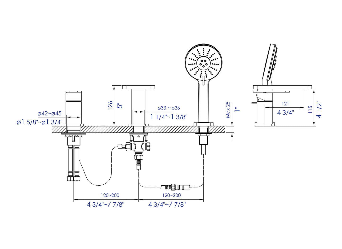 ALFI brand AB2879-PC Polished Chrome Deck Mounted Tub Filler with Hand Held Showerhead