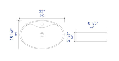 ALFI brand ABC910 White 22" Oval Above Mount Ceramic Sink with Faucet Hole