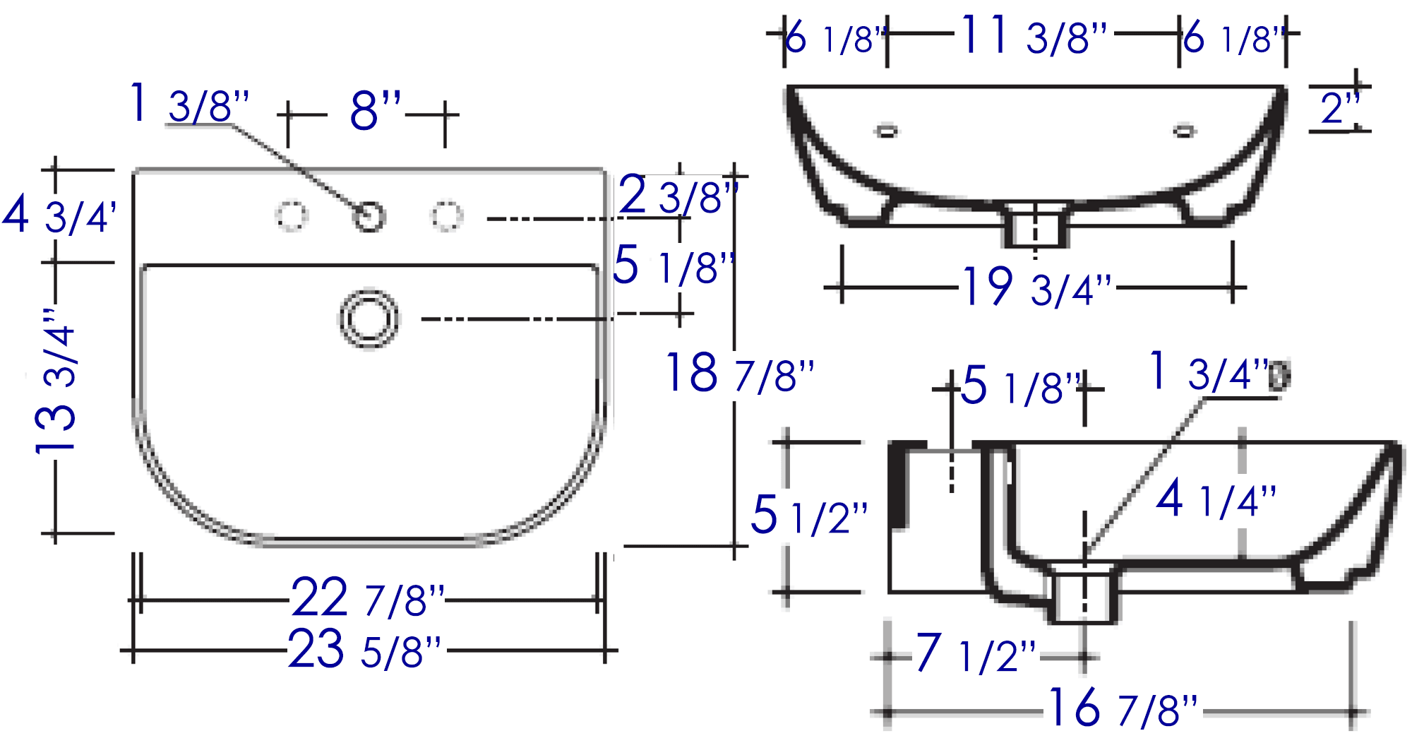 ALFI brand AB111  24" White D-Bowl Porcelain Wall Mounted Bath Sink