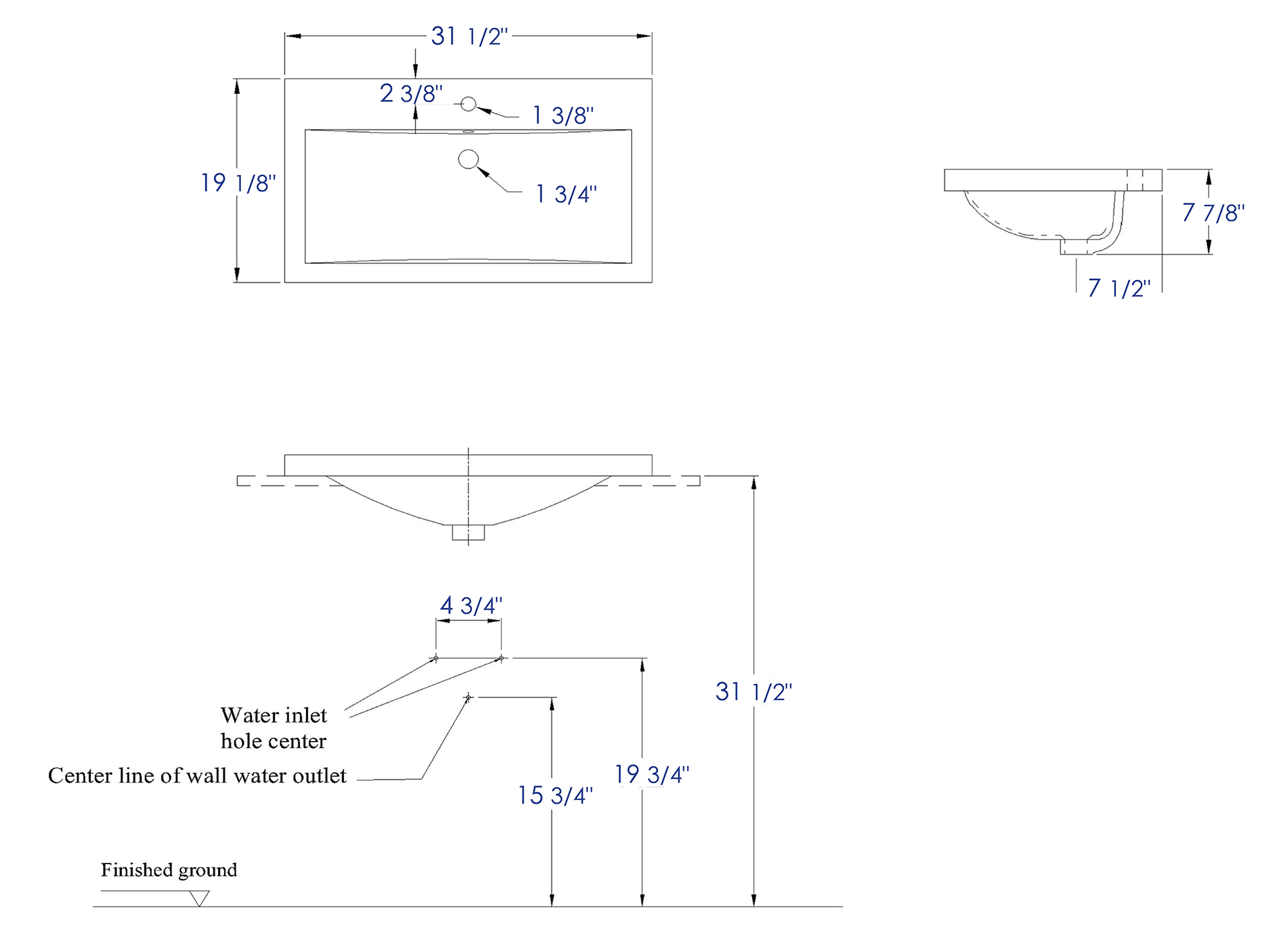 EAGO BH001 White Ceramic 32"x19" Rectangular Drop In Sink