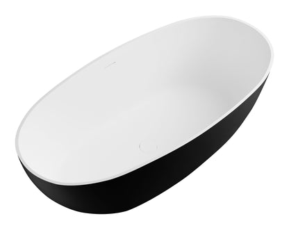 ALFI brand AB9975BM 59" Black & White Matte Oval Solid Surface Resin Soaking Bathtub