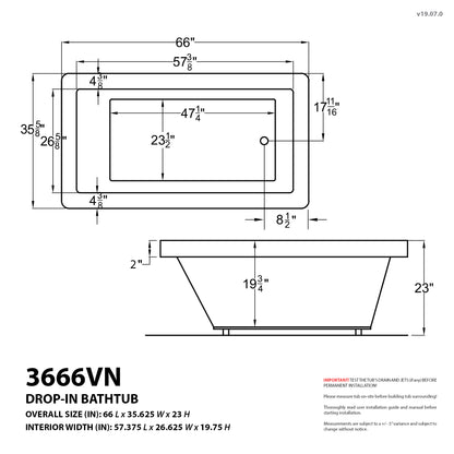 Venetian 36 x 66 Air Jetted Bathtub by Atlantis Whirlpools – Acrylic, Drop-In Design