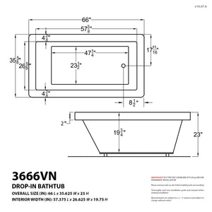 Venetian 36 x 66 Air Jetted Bathtub by Atlantis Whirlpools – Acrylic, Drop-In Design