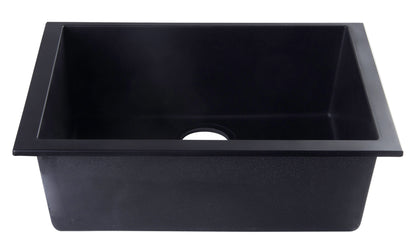 ALFI brand AB2420UM-BLA Black 24" Undermount Single Bowl Granite Composite Kitchen Sink