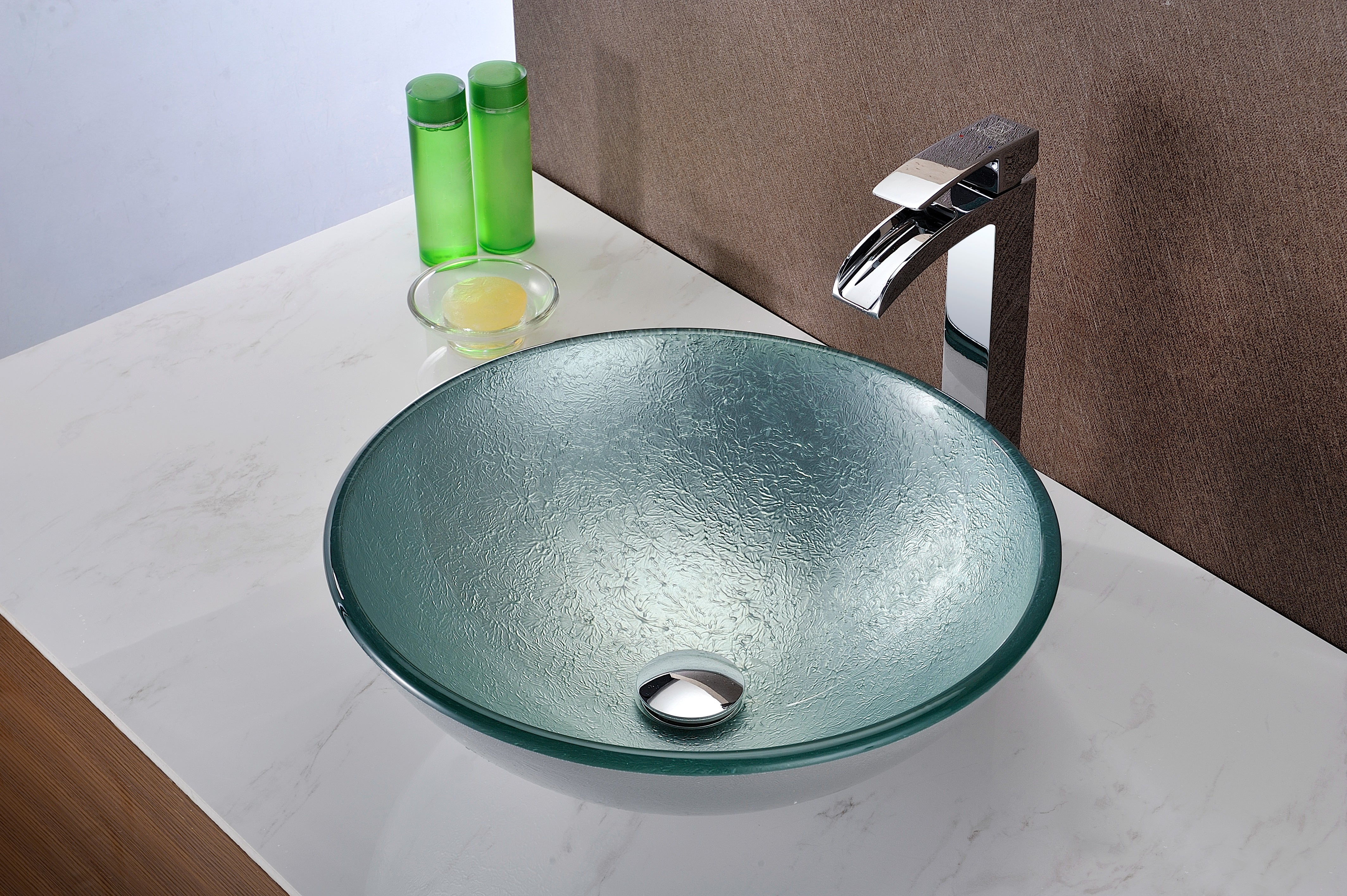 Spirito Series Deco-Glass Vessel Sink in Churning Silver