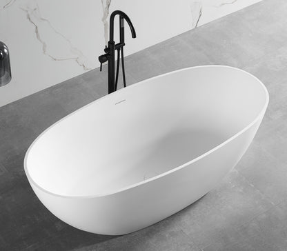 ALFI brand AB9975 59" White Oval Solid Surface Resin Soaking Bathtub