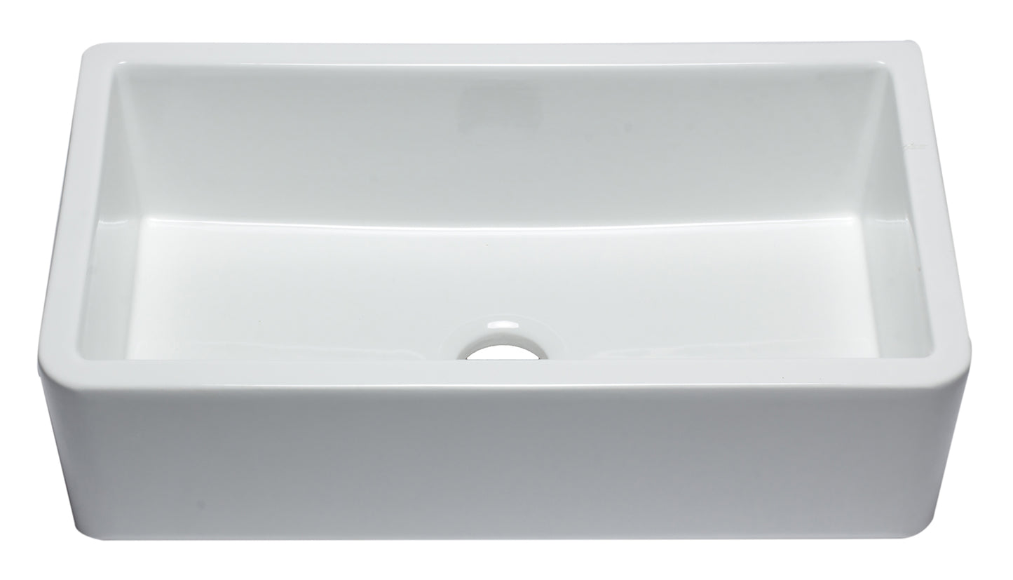 ALFI brand AB3318SB-W 33" White Smooth Apron Solid Thick Wall Fireclay Single Bowl Farm Sink