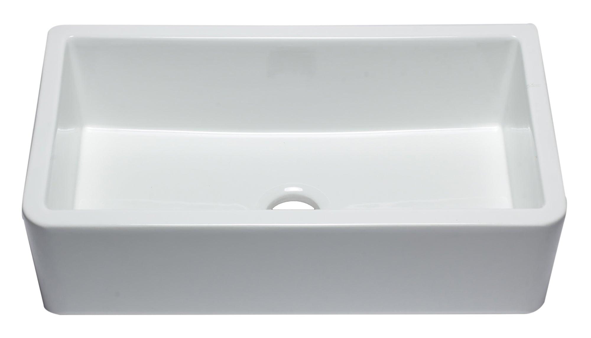 ALFI brand AB3318SB-W 33" White Smooth Apron Solid Thick Wall Fireclay Single Bowl Farm Sink