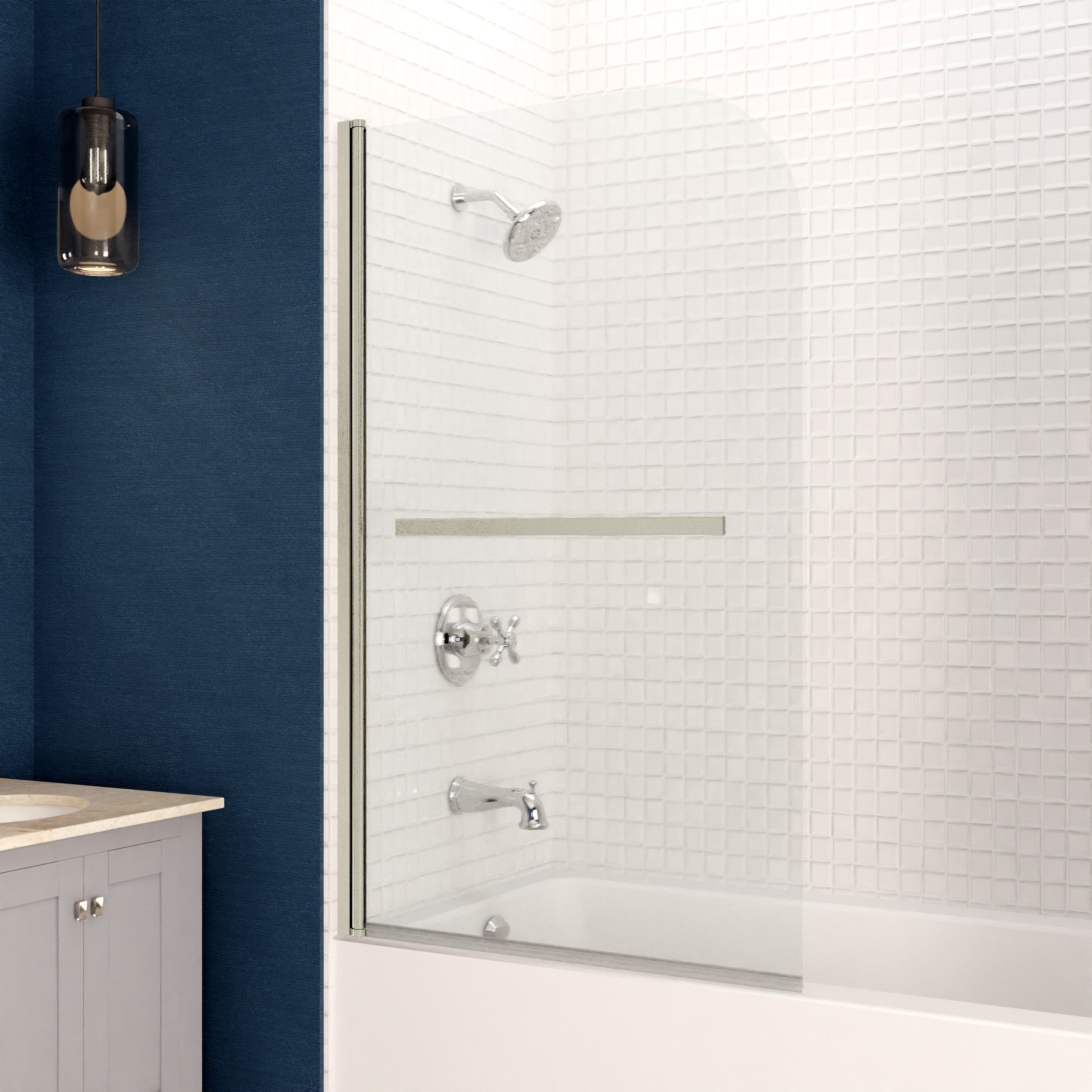 Myth 28 in. x 56 in. Frameless Tub Door with TSUNAMI GUARD