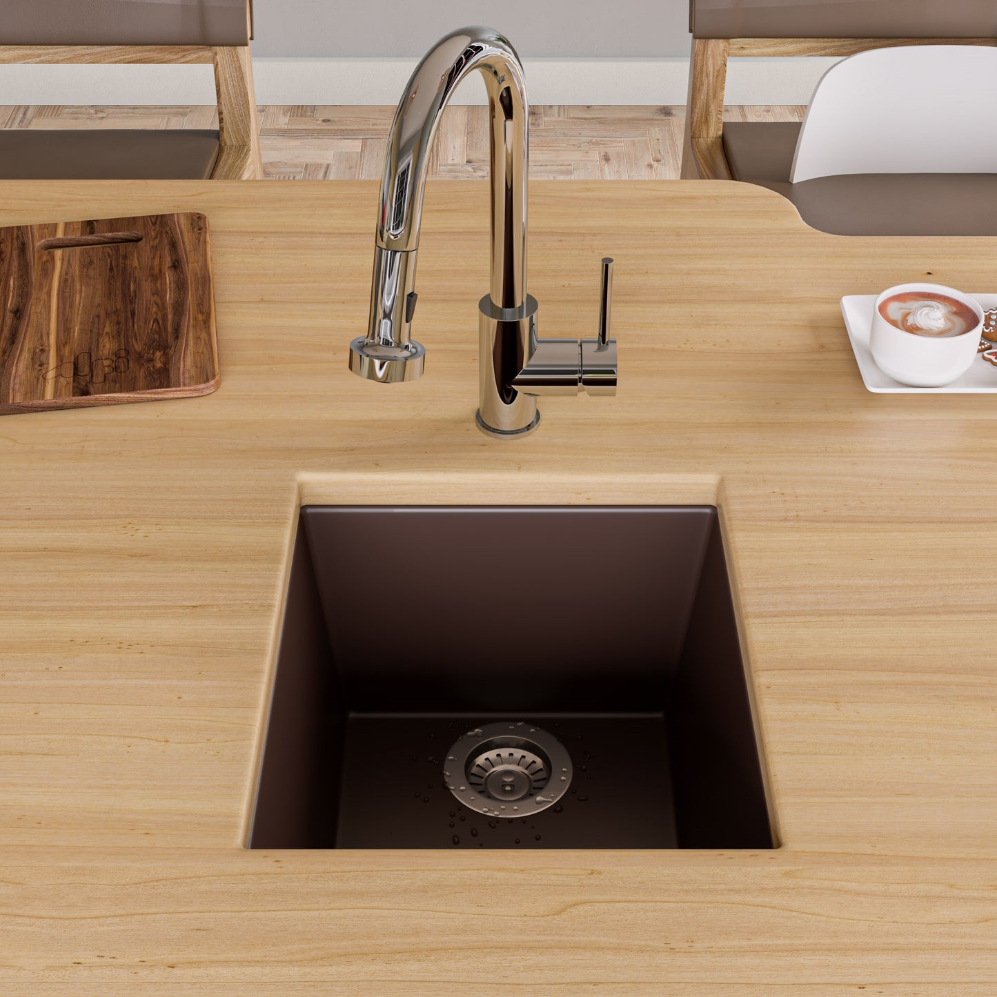 ALFI brand AB1720UM-C Chocolate 17" Undermount Rectangular Granite Composite Kitchen Prep Sink