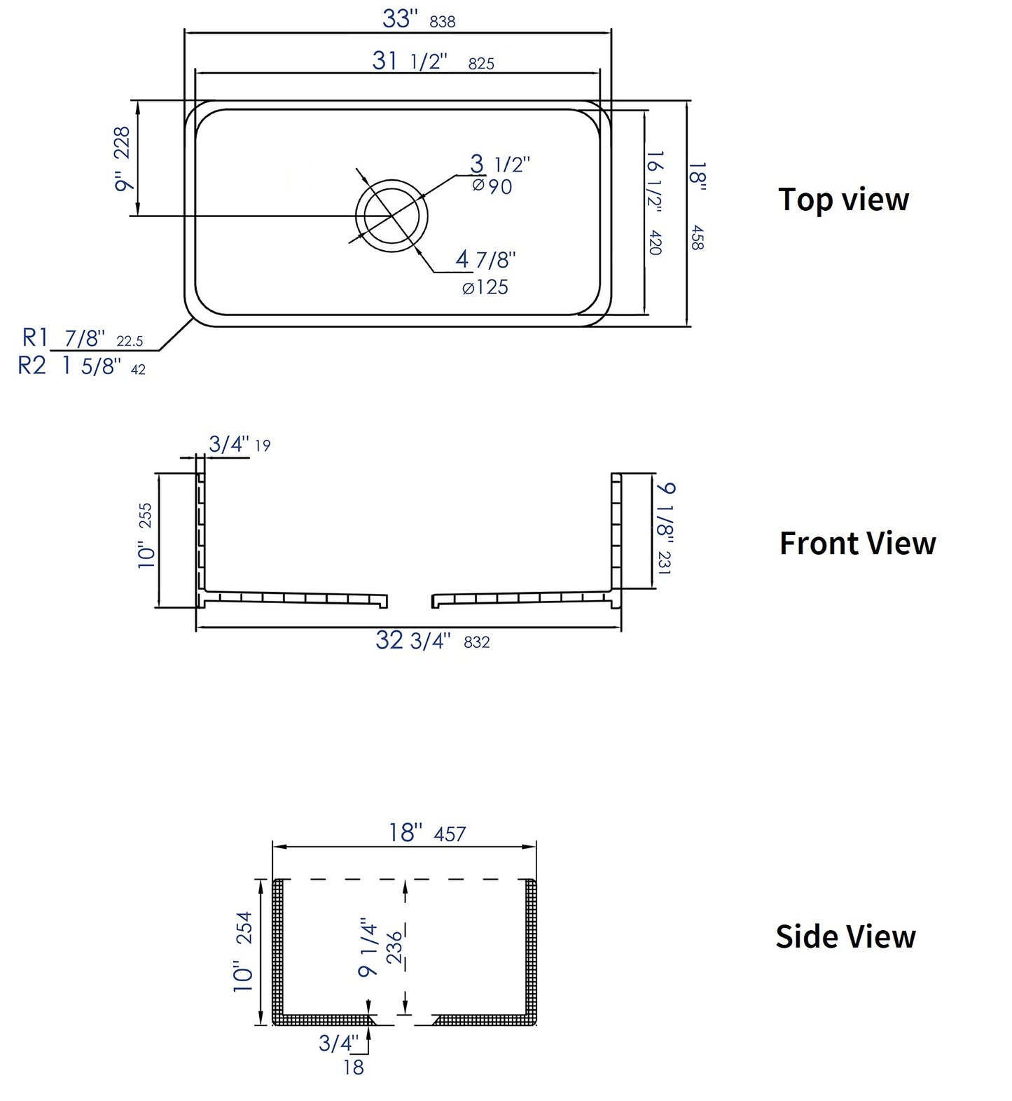 ALFI brand ABF3318S 33" White Thin Wall Single Bowl Smooth Apron Fireclay Kitchen Farm Sink