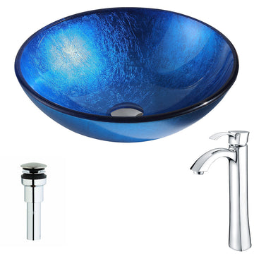 Clavier Series Deco-Glass Vessel Sink in Lustrous Blue with Harmony Faucet