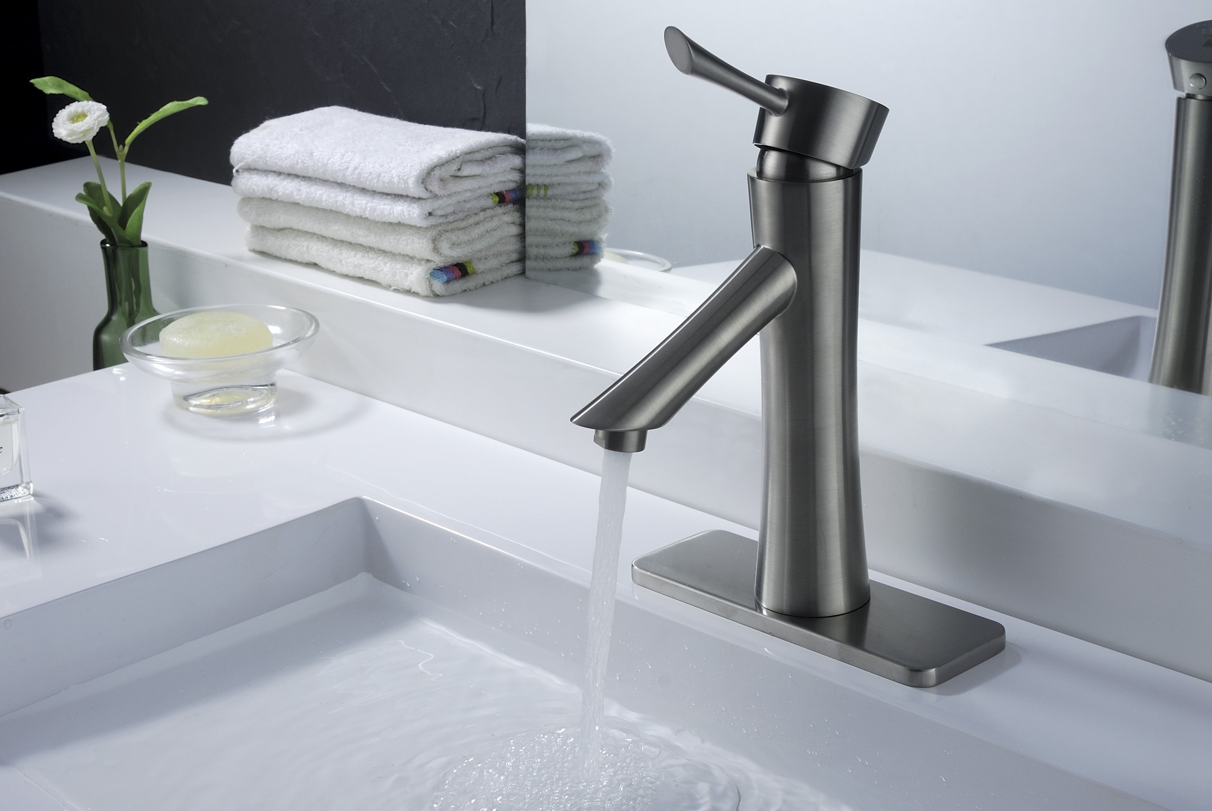 Saga Series Single Hole Single-Handle Low-Arc Bathroom Faucet in Brushed Nickel