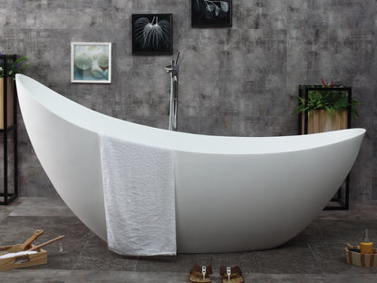 ALFI brand AB9951 73" White Solid Surface Smooth Resin Soaking Slipper Bathtub