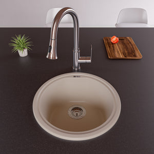 ALFI brand AB1717DI-B Biscuit 17" Drop-In Round Granite Composite Kitchen Prep Sink