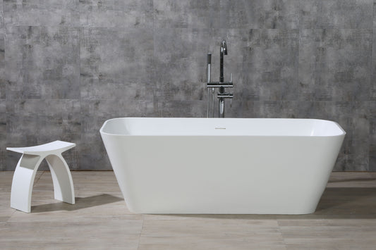 ALFI brand AB9952 67" White Rectangular Solid Surface Smooth Resin Soaking Bathtub