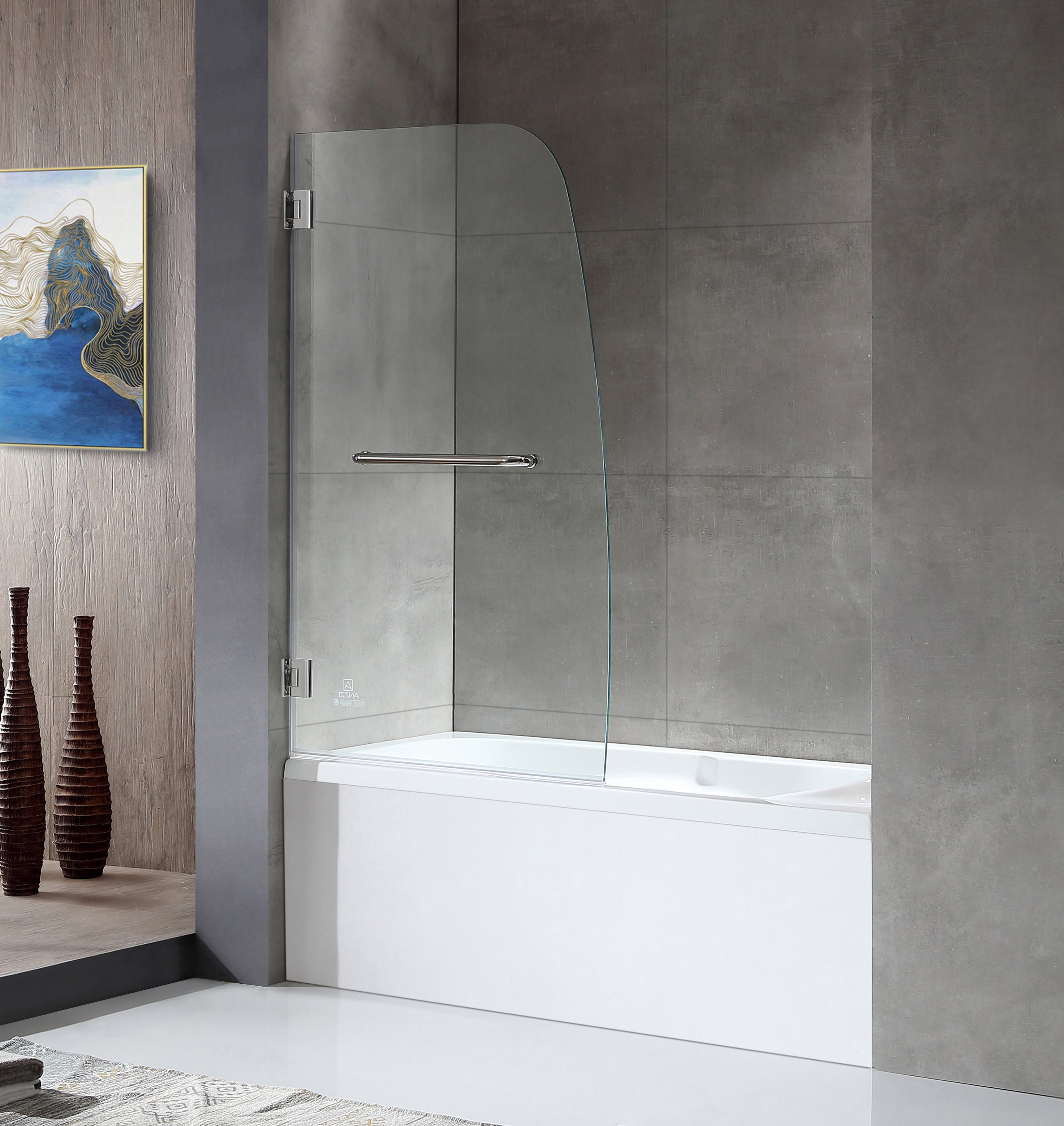 Vensea Series 34 in. by 58 in. Frameless Hinged Tub Door
