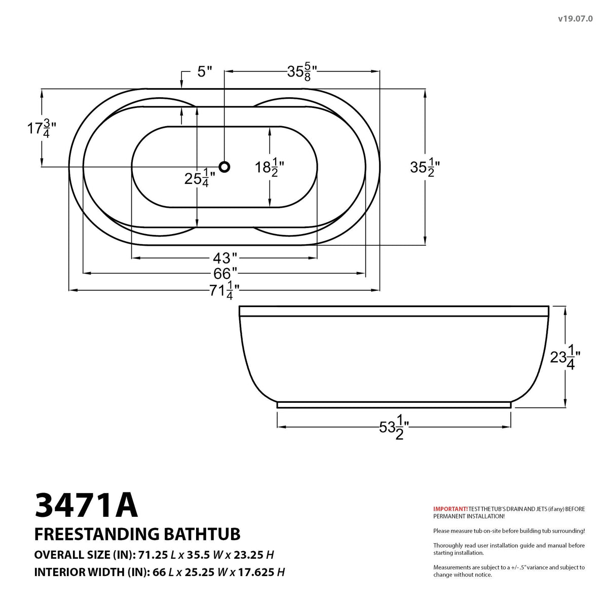 Atlantis Whirlpools Embrace 34 x 71 Oval Freestanding Air & Whirlpool Water Jetted Bathtub 3471AD