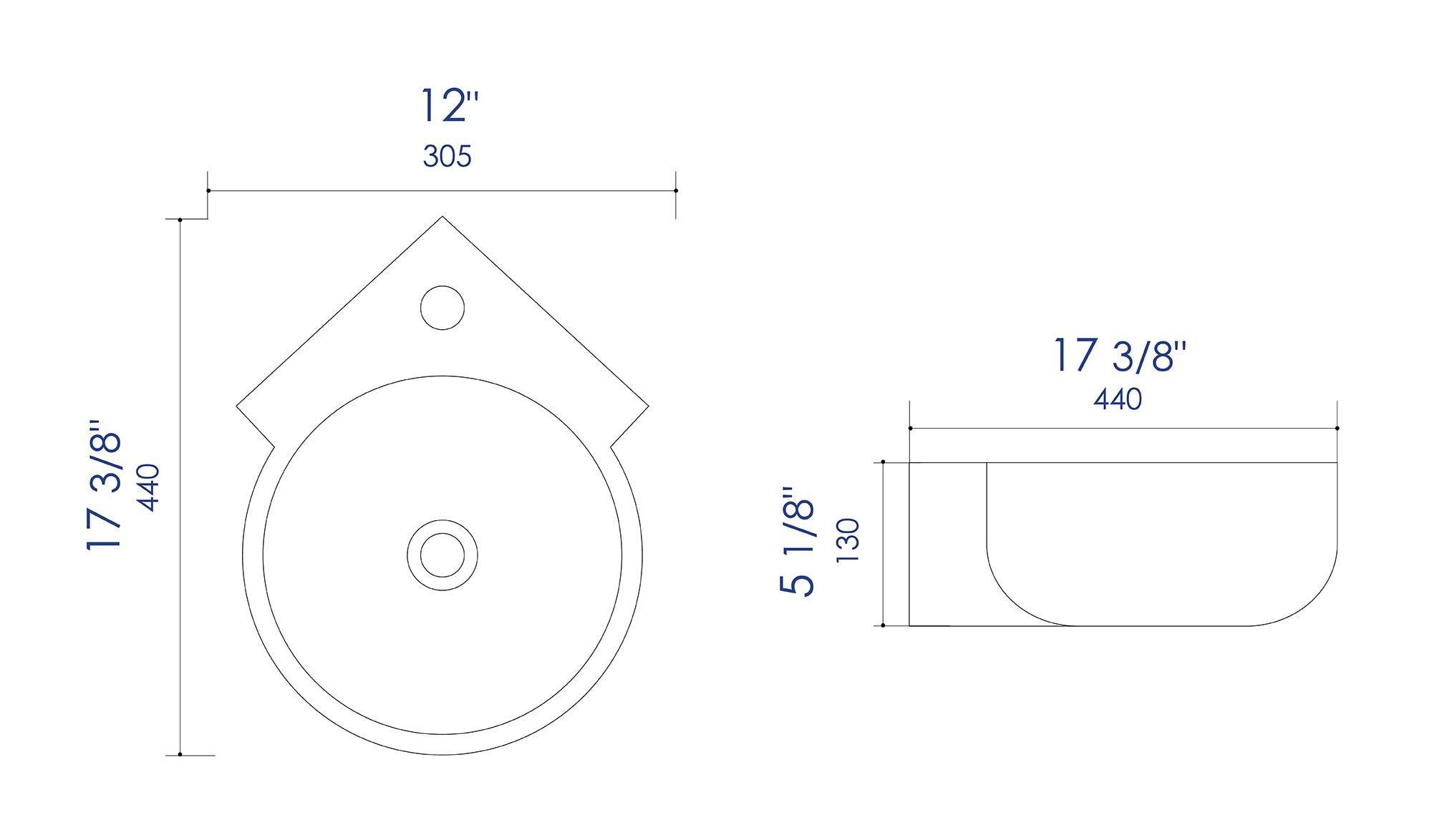 ALFI brand ABC121 White 17" Tiny Corner Wall Mounted Ceramic Sink with Faucet Hole