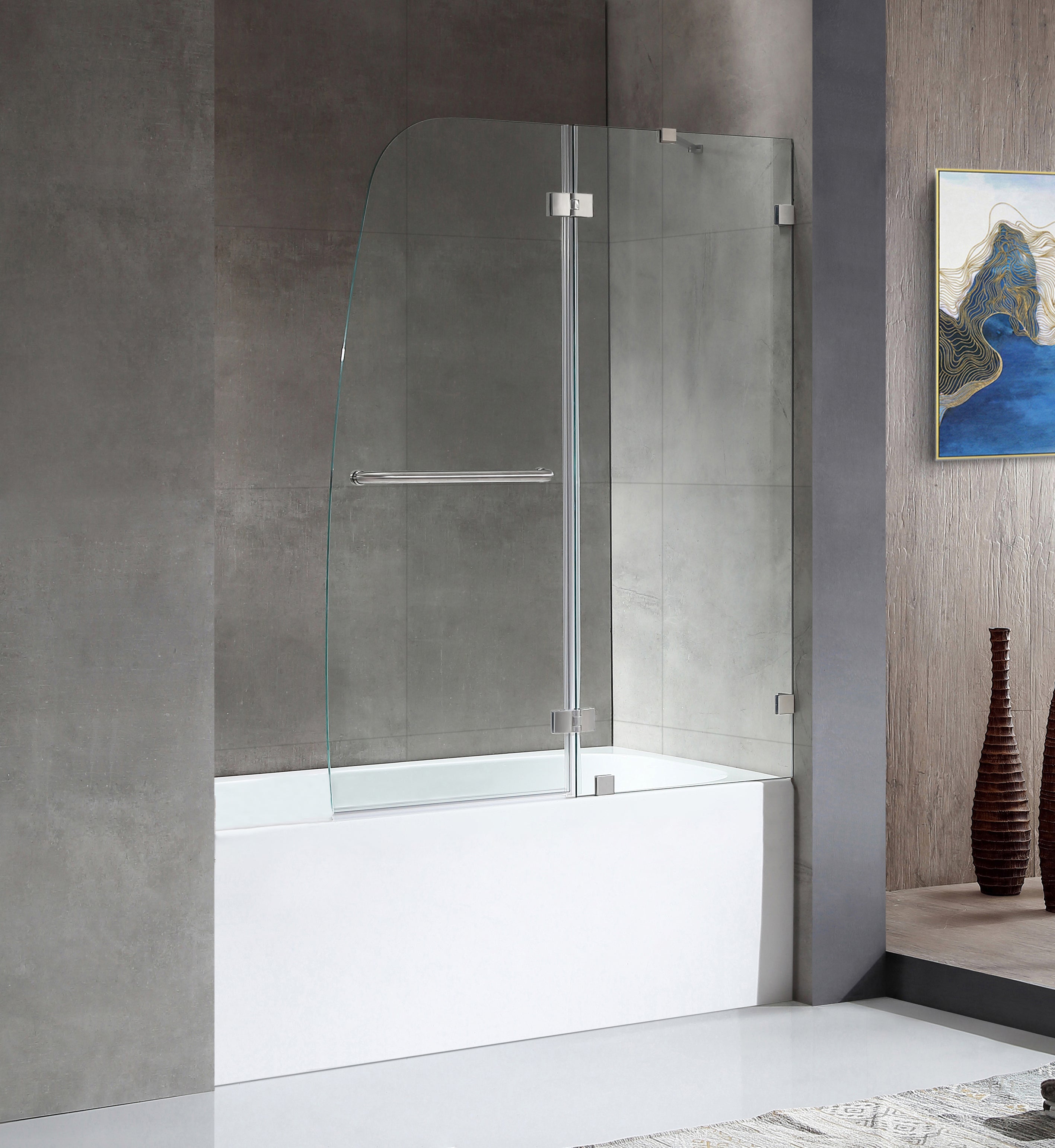 Anzzi 5 ft. Acrylic Rectangle Tub in White With 48 in. by 58 in. Frameless Hinged tub door