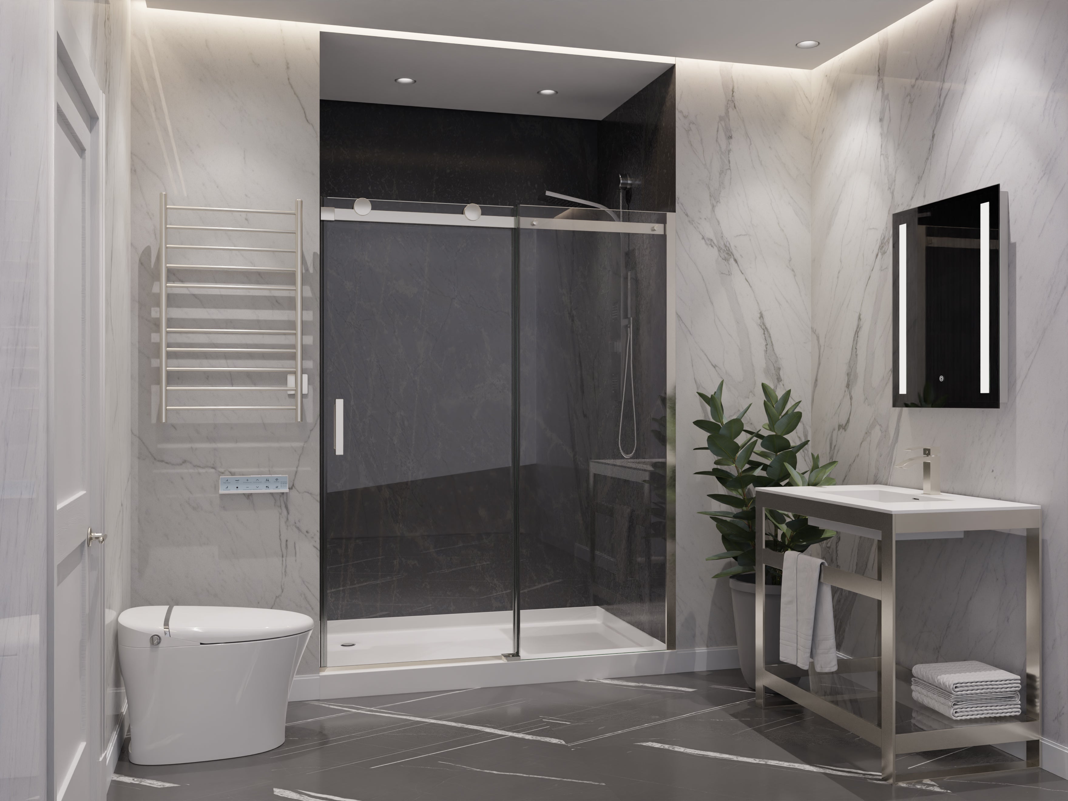 Rhodes Series 60 in. x 76 in. Frameless Sliding Shower Door with Handle