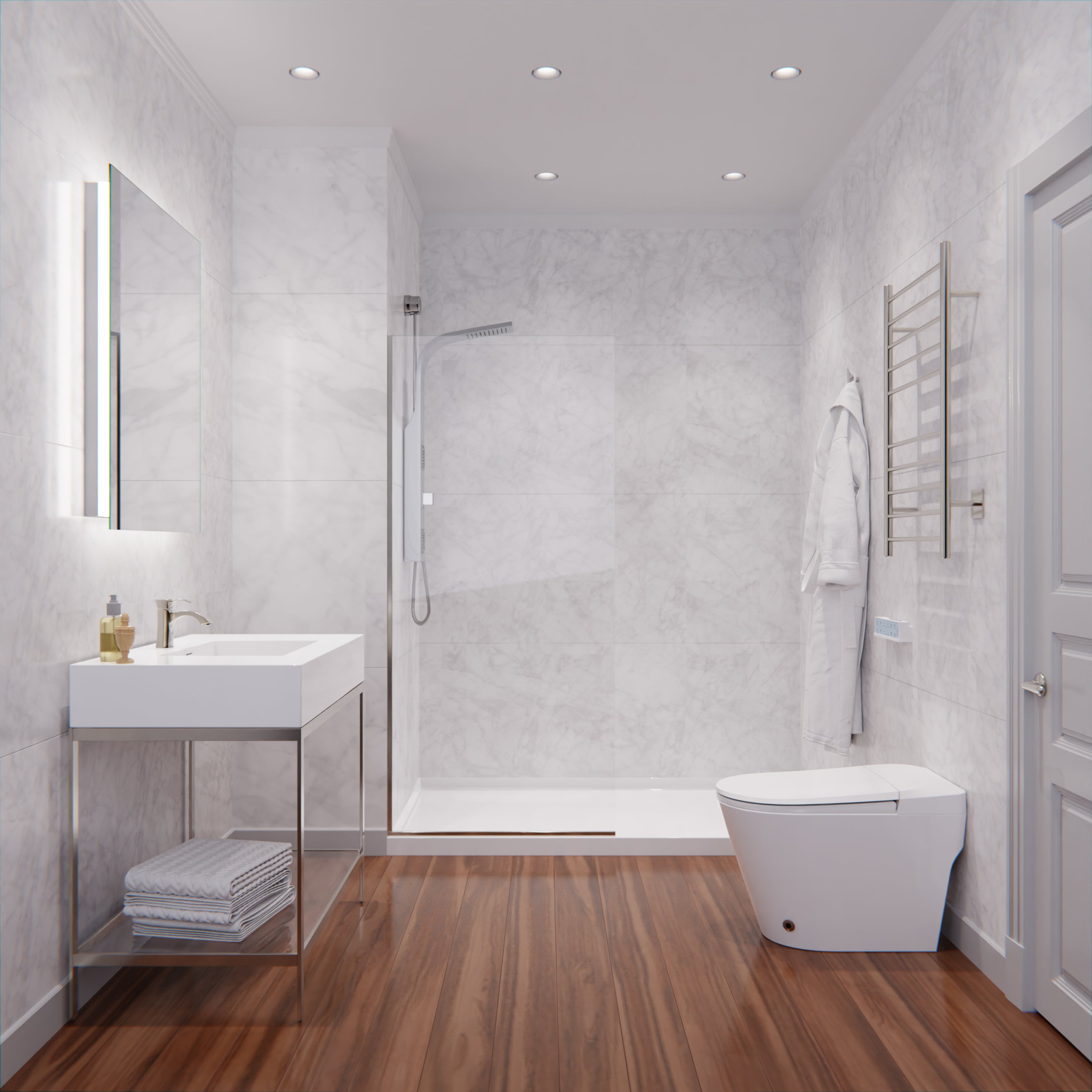 Veil Series 74 in. by 34 in. Framed Frosted Glass Shower Screen