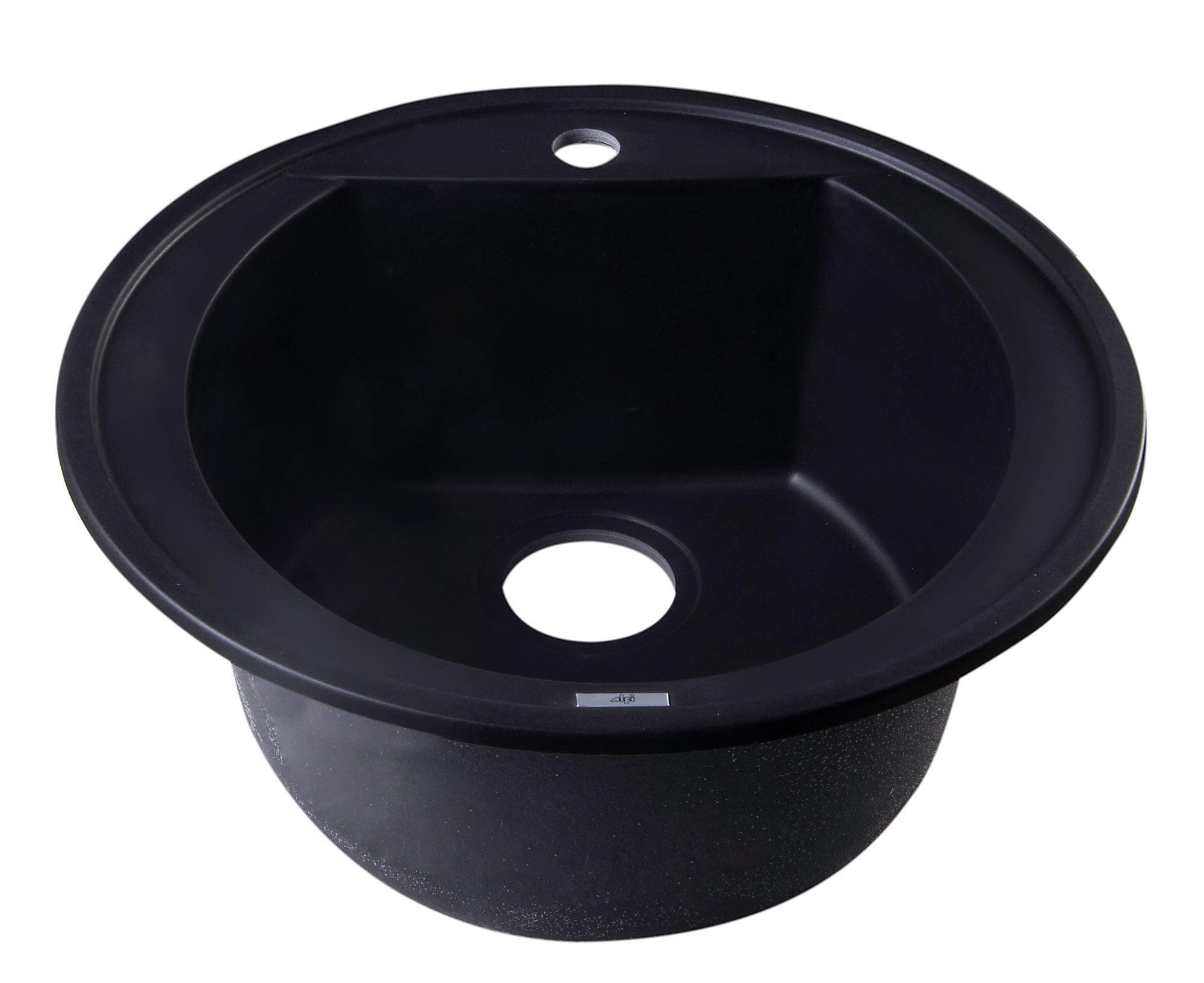 ALFI brand AB2020DI-BLA Black 20" Drop-In Round Granite Composite Kitchen Prep Sink
