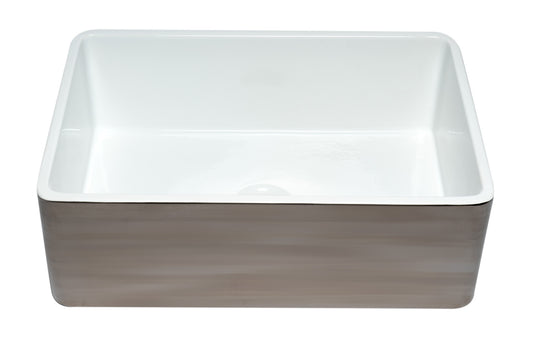 ALFI brand ABTI3020SB Smooth Titanium/Fluted 30 inch Reversible Single Fireclay Farmhouse Kitchen Sink