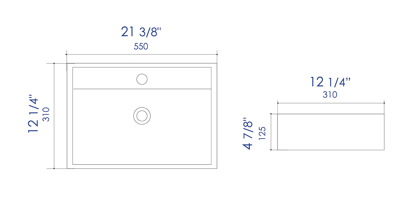 ALFI brand ABC122 White 22" Rectangular Wall Mounted Ceramic Sink with Faucet Hole